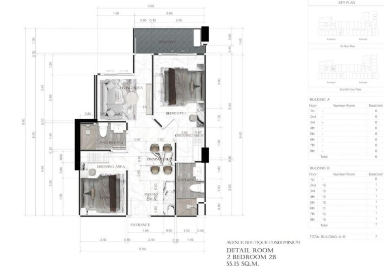 Двуспальные квартиры - от 55 м² до 84 м²