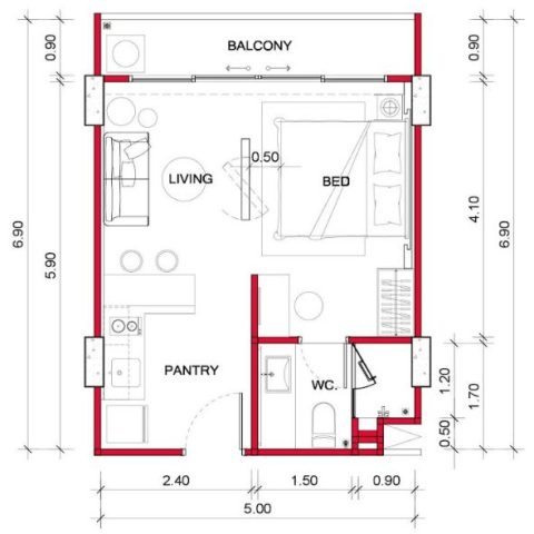 Студия - от 34 м² до 37 м²