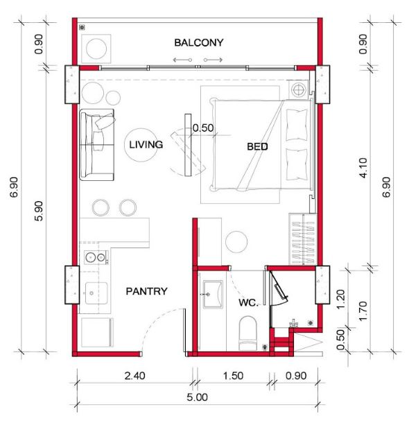 Студия - от 34 м² до 37 м²