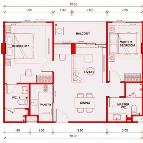 Двуспальная квартира - от 75 м² до 79 м²