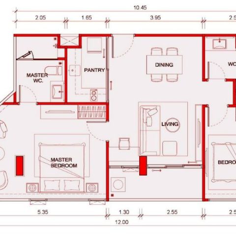 Двуспальная квартира - от 75 м² до 79 м²