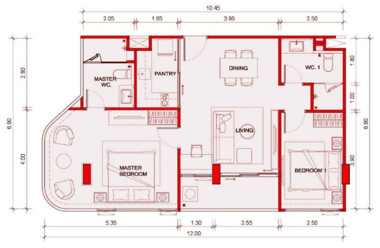 Двуспальная квартира - от 75 м² до 79 м²