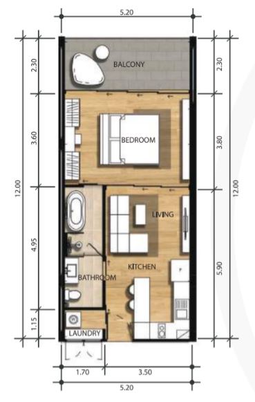 Односпальные квартиры - от 62 м² до 113 м²