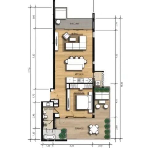 Односпальные квартиры - от 62 м² до 113 м²