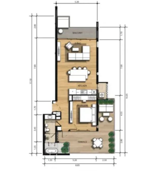 Односпальные квартиры - от 62 м² до 113 м²