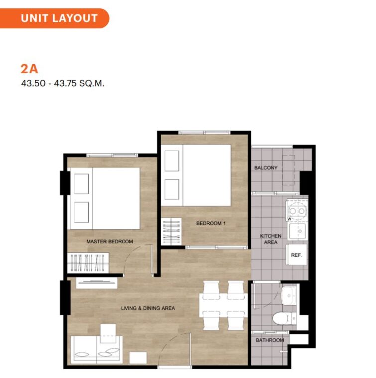 Двуспальная квартира - 43,75 м²