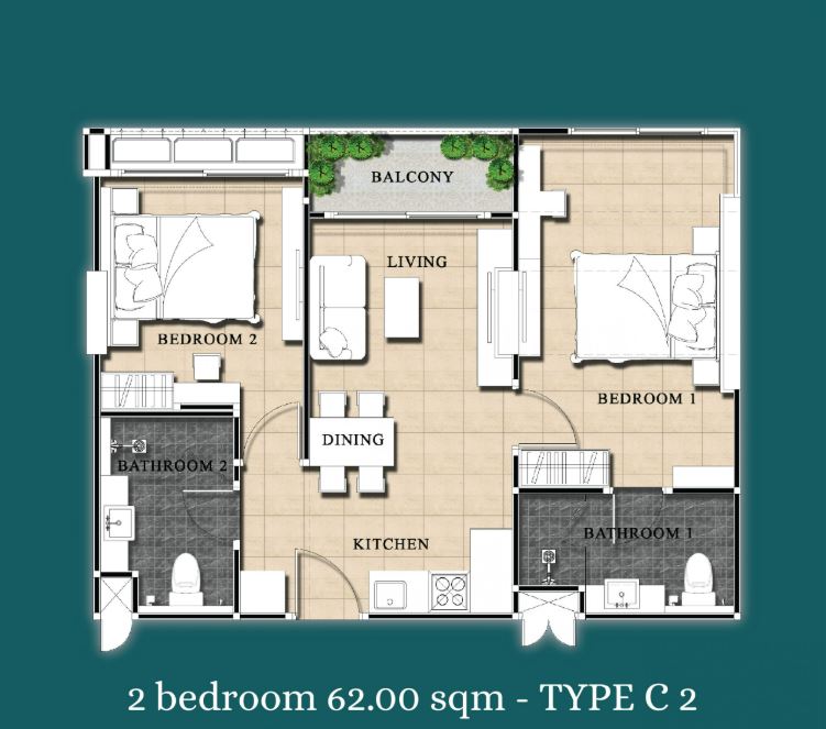 2 Bedroom - 63 m²