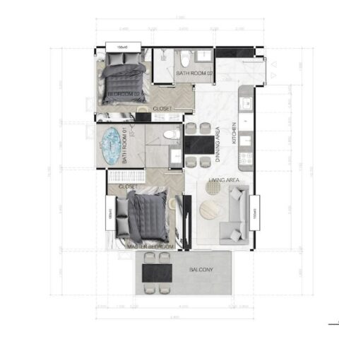 Двуспальные квартиры - от 67 м² до 77 м²
