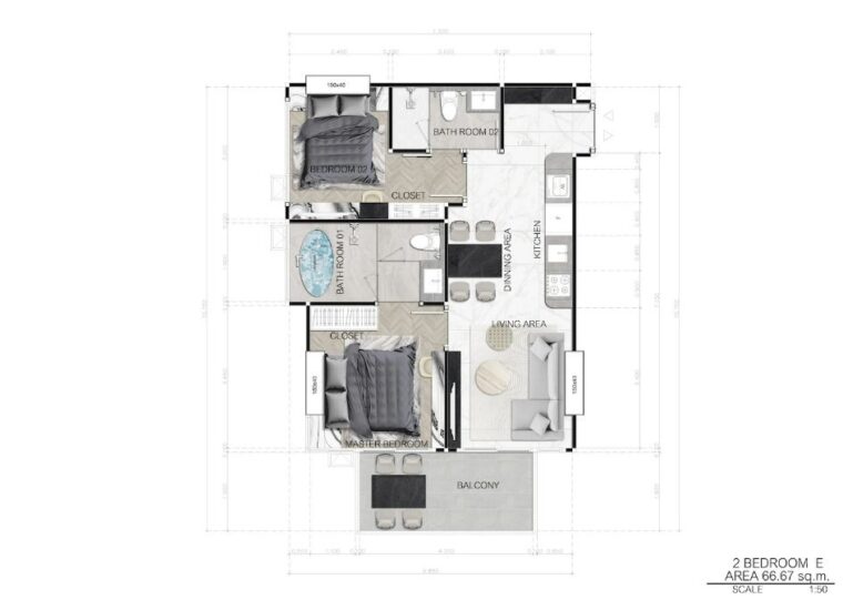 Двуспальные квартиры - от 67 м² до 77 м²