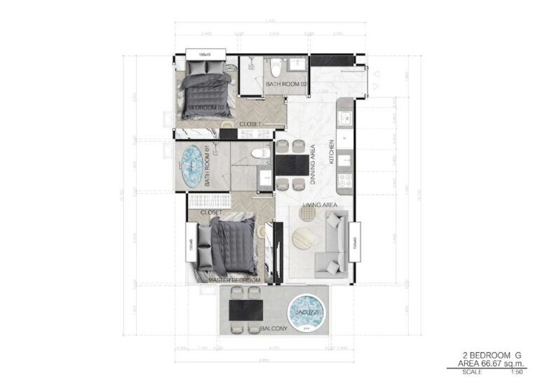 Двуспальные квартиры - от 67 м² до 77 м²