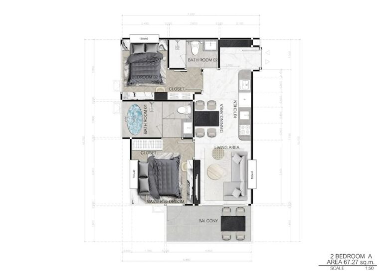 Двуспальные квартиры - от 67 м² до 77 м²