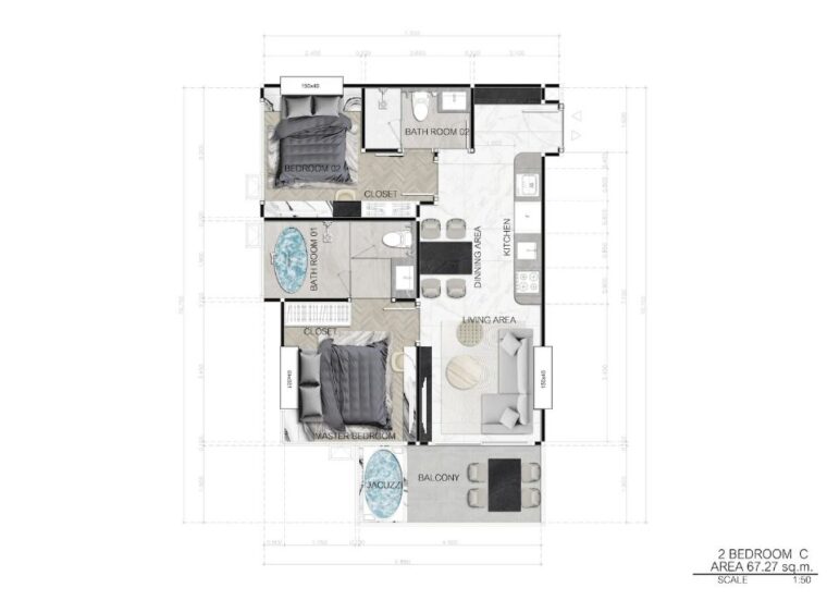 Двуспальные квартиры - от 67 м² до 77 м²