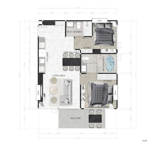 Двуспальные квартиры - от 67 м² до 77 м²