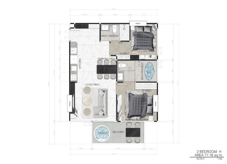 Двуспальные квартиры - от 67 м² до 77 м²