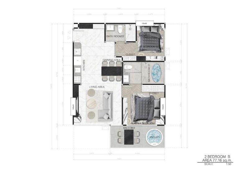 Двуспальные квартиры - от 67 м² до 77 м²
