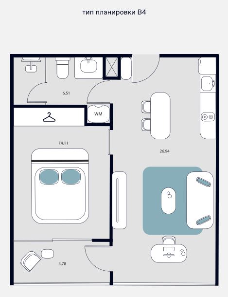 Односпальная квартира - 52 м²