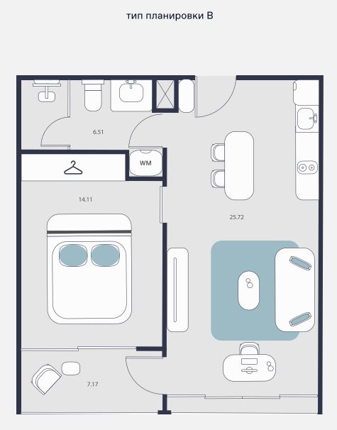 Односпальная квартира - 53 м²