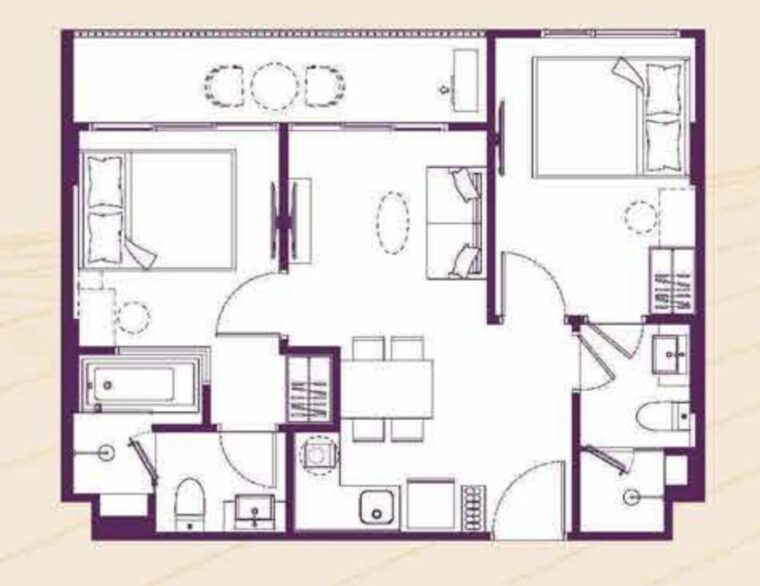 Двуспальные квартиры - 51 м²