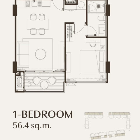 Односпальные квартиры - 56 м²