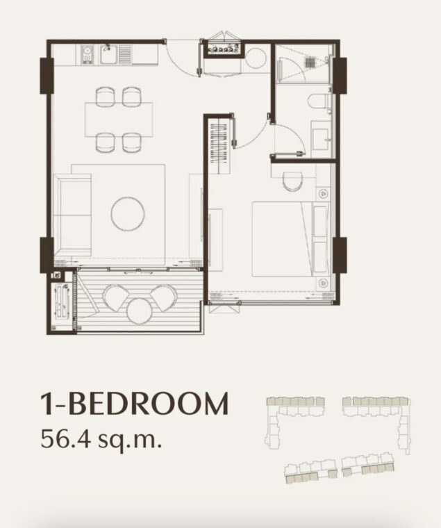 Односпальные квартиры - 56 м²