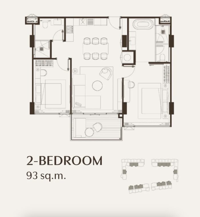 Двуспальные квартиры - от 93 м² до 124 м²
