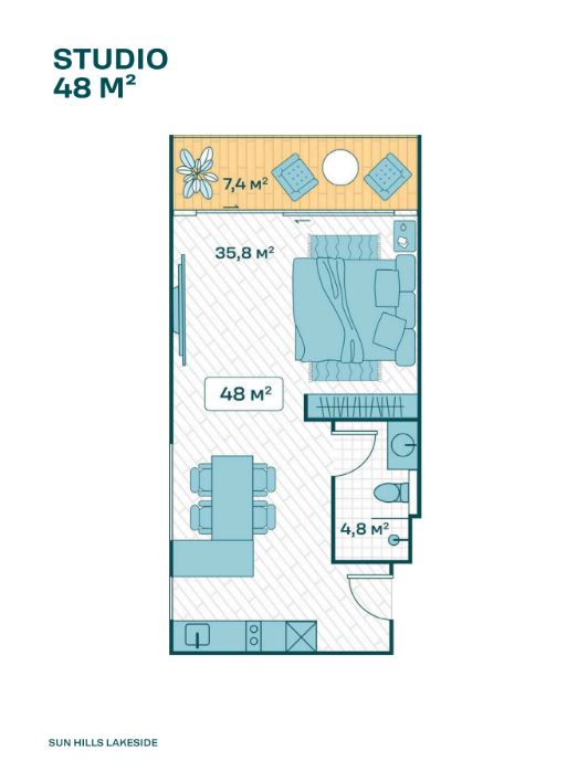 Студия - 48 м²