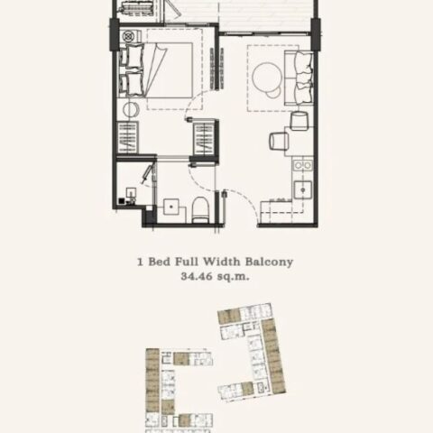 Односпальные квартиры - от 34 м² до 47 м²