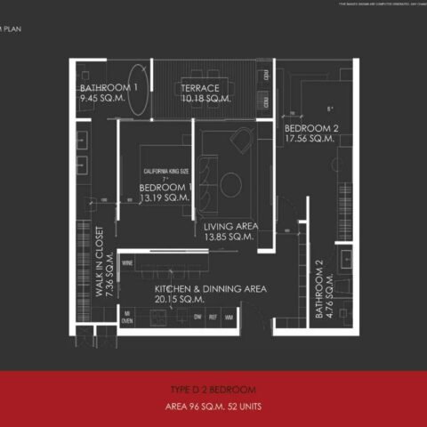Двуспальная квартира - 96 м²