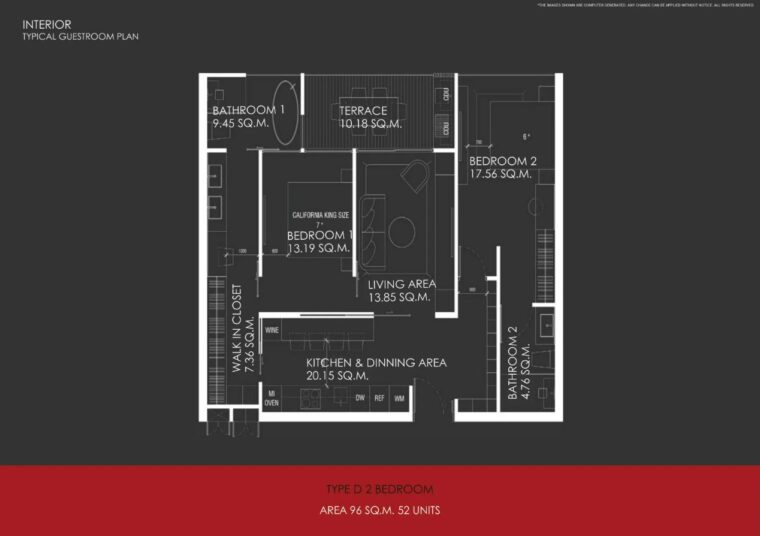 Двуспальная квартира - 96 м²
