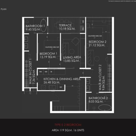 Двуспальная квартира - 119 м²