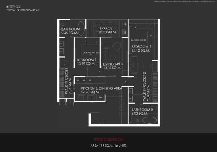 Двуспальная квартира - 119 м²