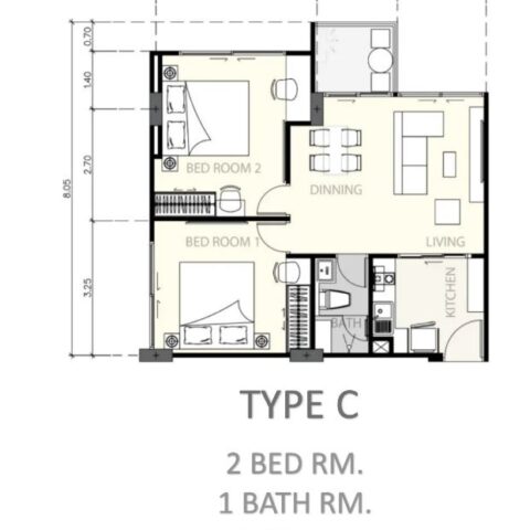 Двуспальные квартиры - 59 м²