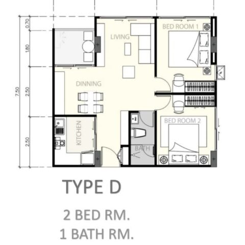 Двуспальные квартиры - 59 м²