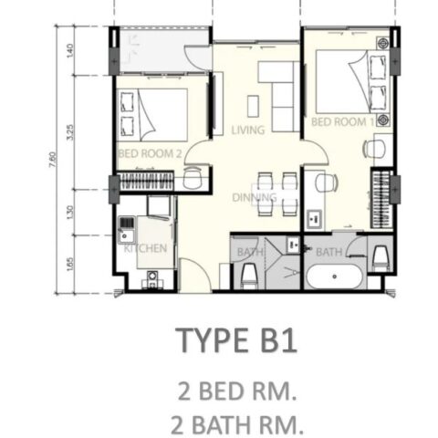 Двуспальные квартиры - 59 м²