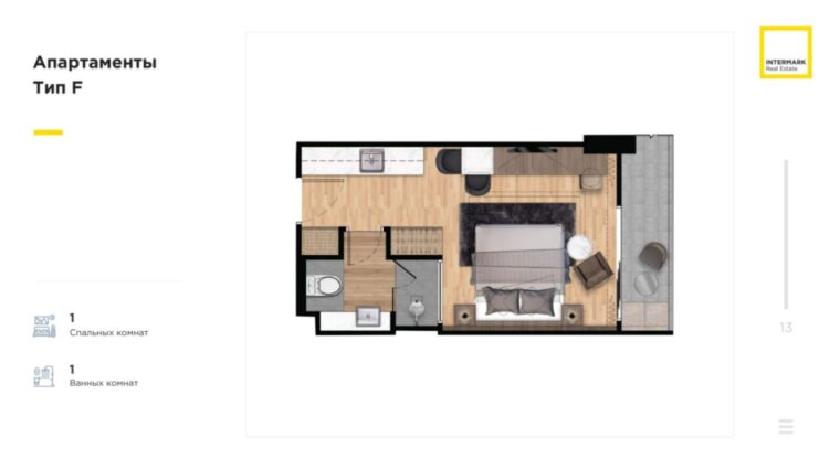 Студии - от 33 м² до 36 м²