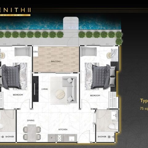 Двуспальная квартира - 75 м²